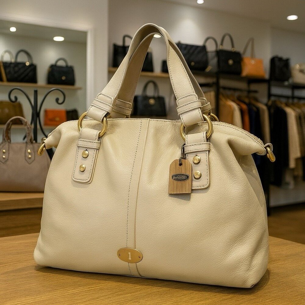 NEW Fossil Cori Satchel Shoulder Bag Ivory Leather Zipper Closure Capsule Luxury
